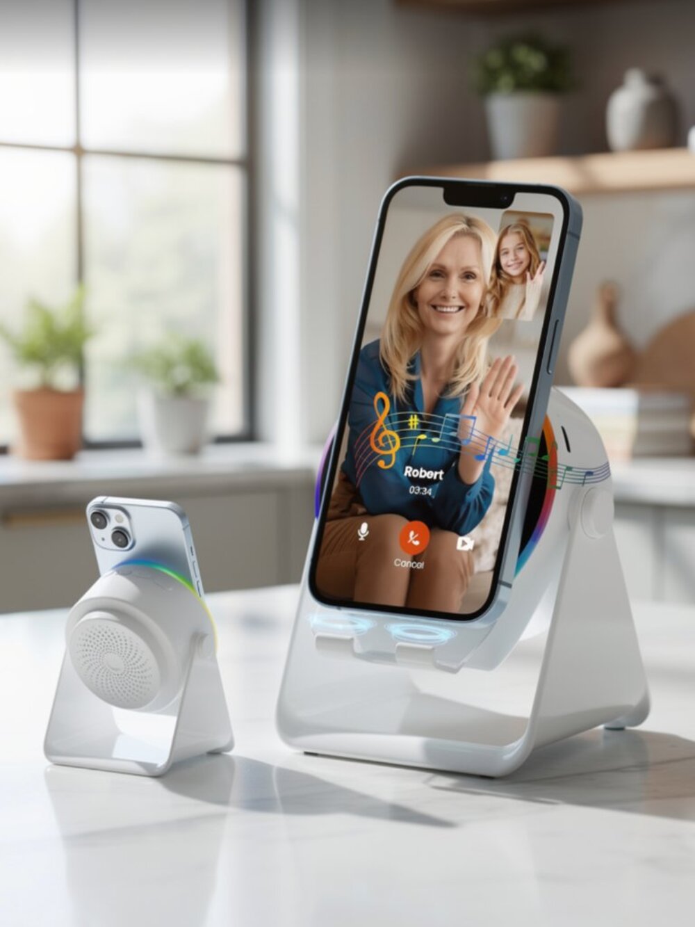 Wireless Induction 4-in-1 Bluetooth Speaker Phone Stand - White